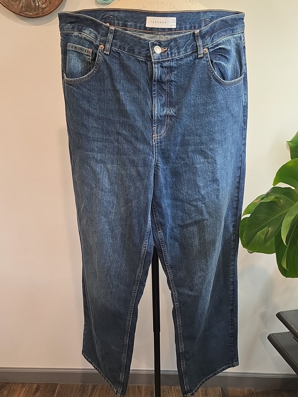 Topshop Dark Blue Straight-Leg Denim Jeans